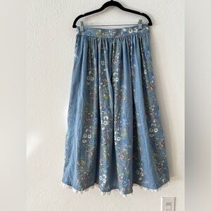 Vintage Fritzi long floral skirt lace hem boho cottage farmcore